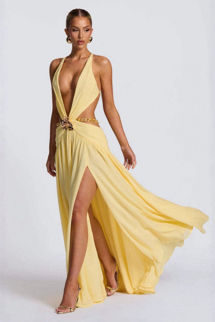 Yara | Gedrapeerde Maxi-jurk met Metaaldetail