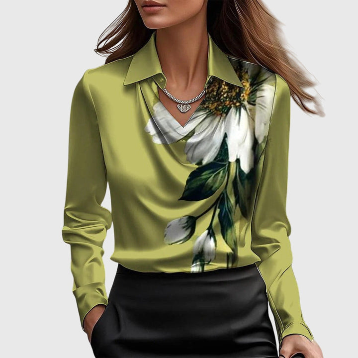 Thea | Satijnen Blouse met Watervalhals