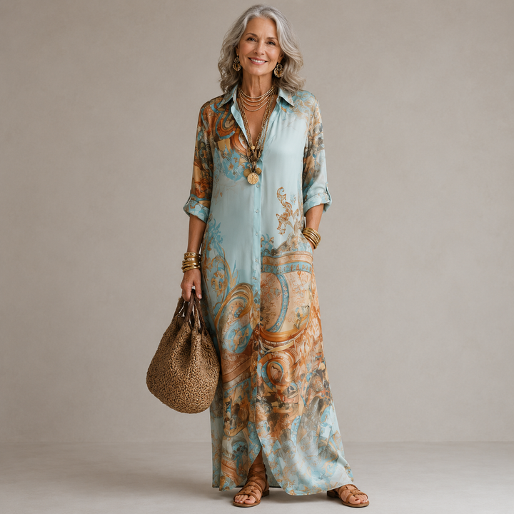 Mirthe | Geprinte Doorknoop Maxi-jurk