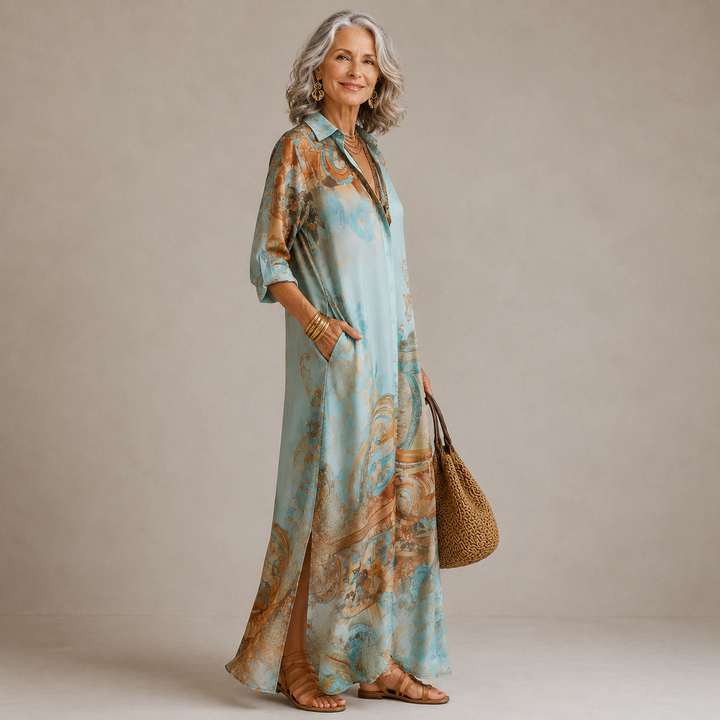 Mirthe | Geprinte Doorknoop Maxi-jurk