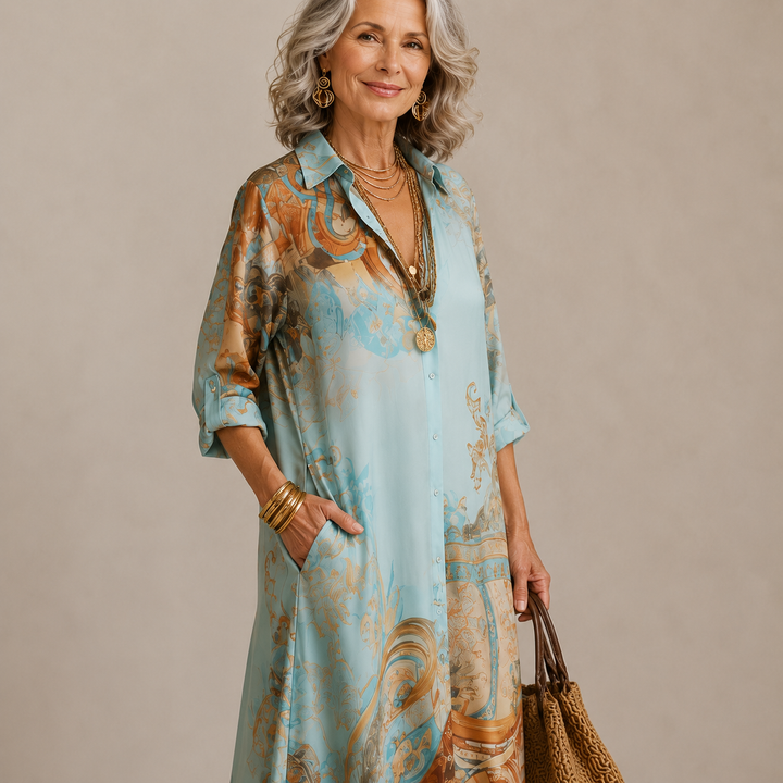 Mirthe | Geprinte Doorknoop Maxi-jurk