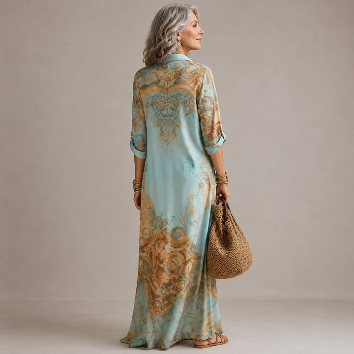 Mirthe | Geprinte Doorknoop Maxi-jurk