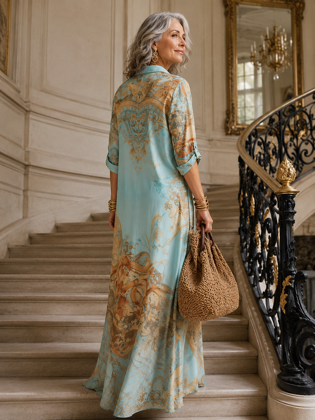Mirthe | Geprinte Doorknoop Maxi-jurk