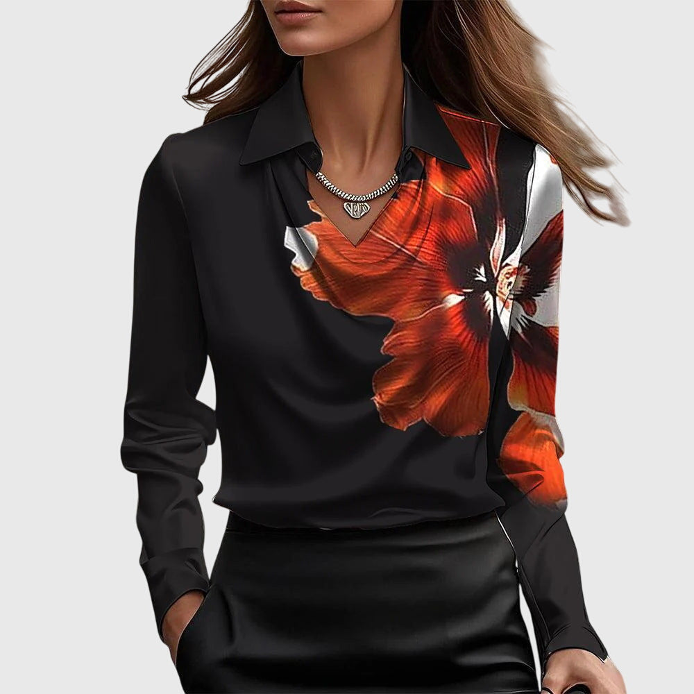 Thea | Satijnen Blouse met Watervalhals