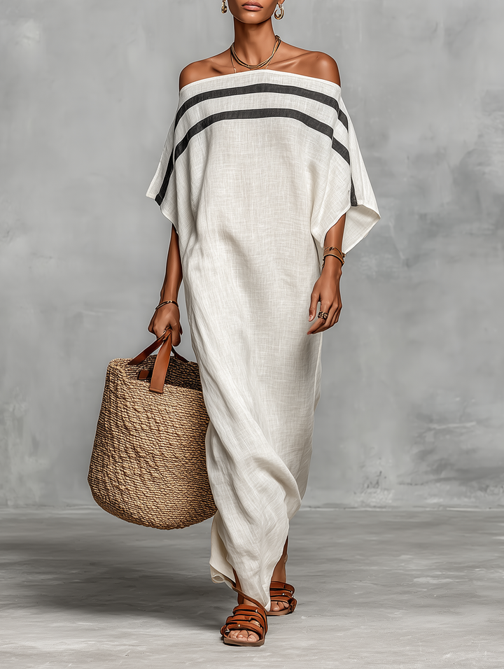 Jantine | Off-Shoulder Linnenmix Maxi-jurk