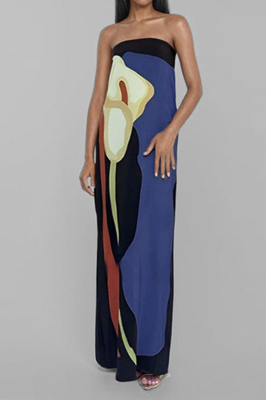 Grietje | Strapless Geprinte Maxi-jurk