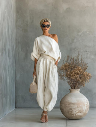 Lisa | Soft Off-Shoulder Top and Tapered Pants Set