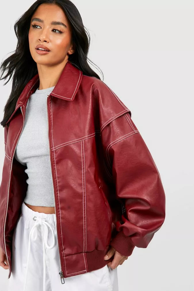 Veerle | Oversized Imitatieleren Bomberjas