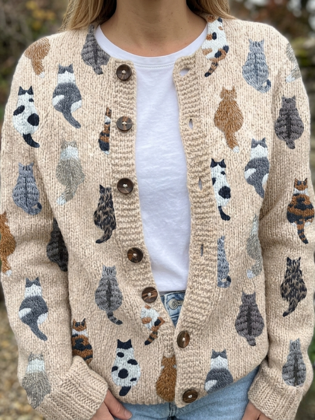 Wende | Gebreid Vest met Kattenprint