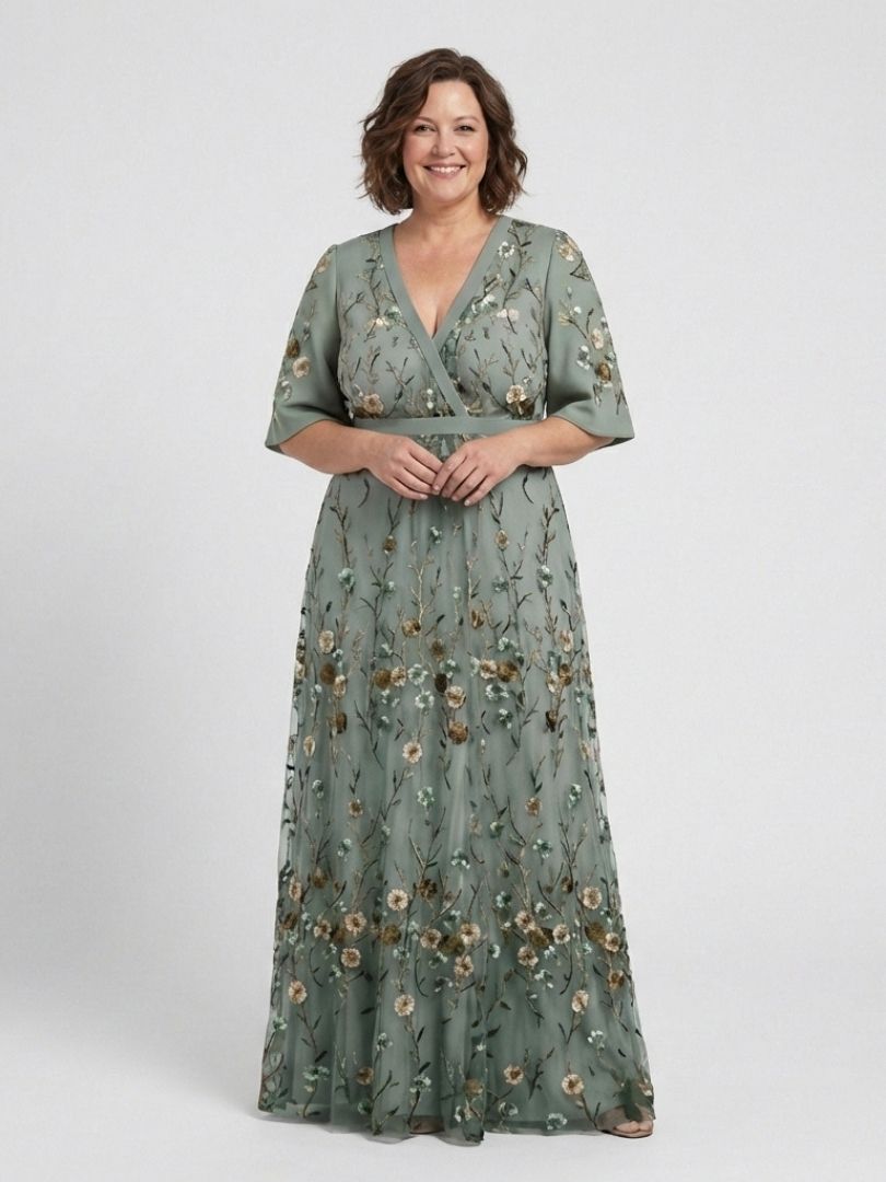 Puck | Geborduurde Bloemen Maxi-jurk