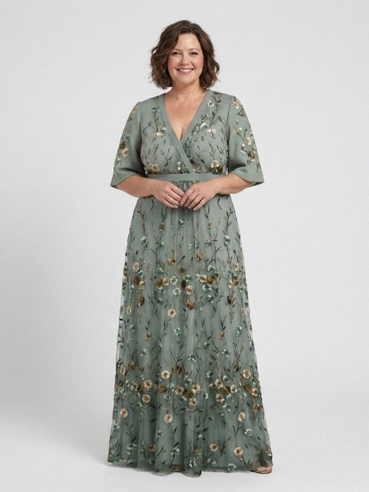 Puck | Geborduurde Bloemen Maxi-jurk