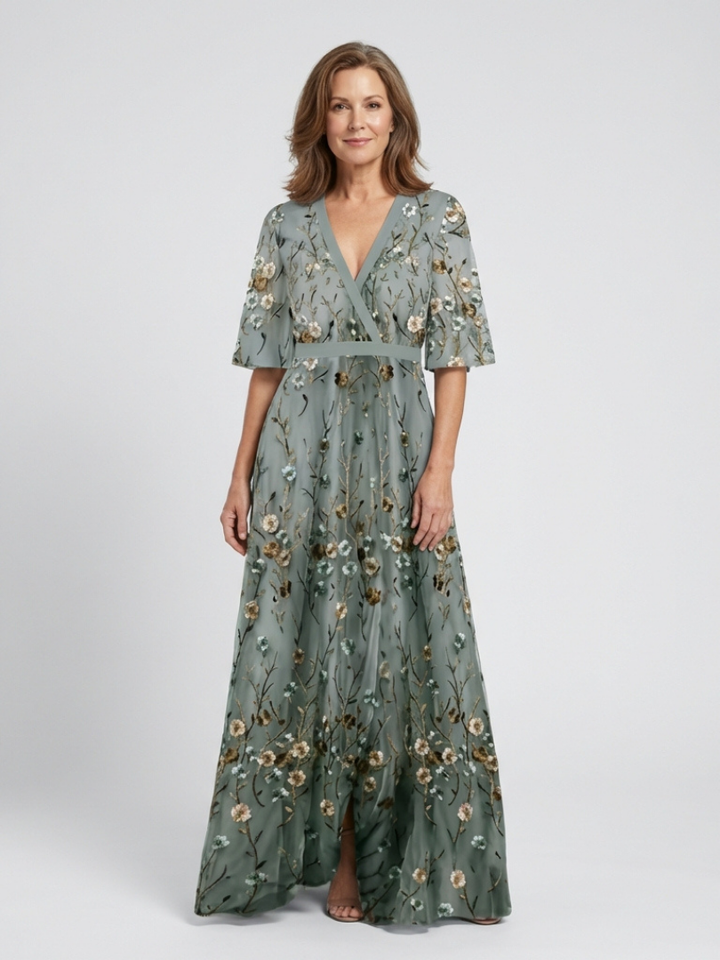 Puck | Geborduurde Bloemen Maxi-jurk