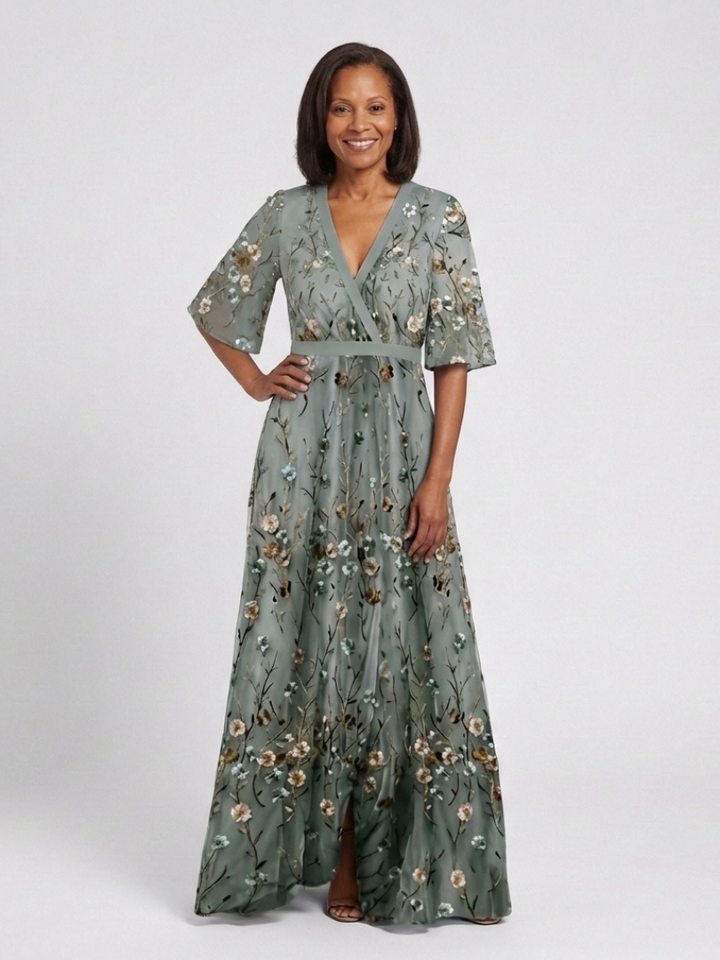 Puck | Geborduurde Bloemen Maxi-jurk
