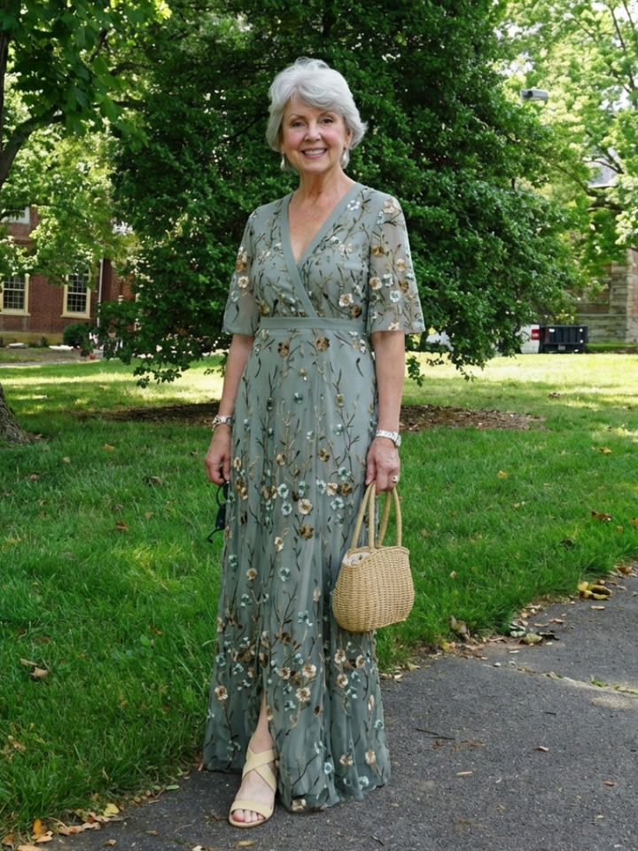 Puck | Geborduurde Bloemen Maxi-jurk
