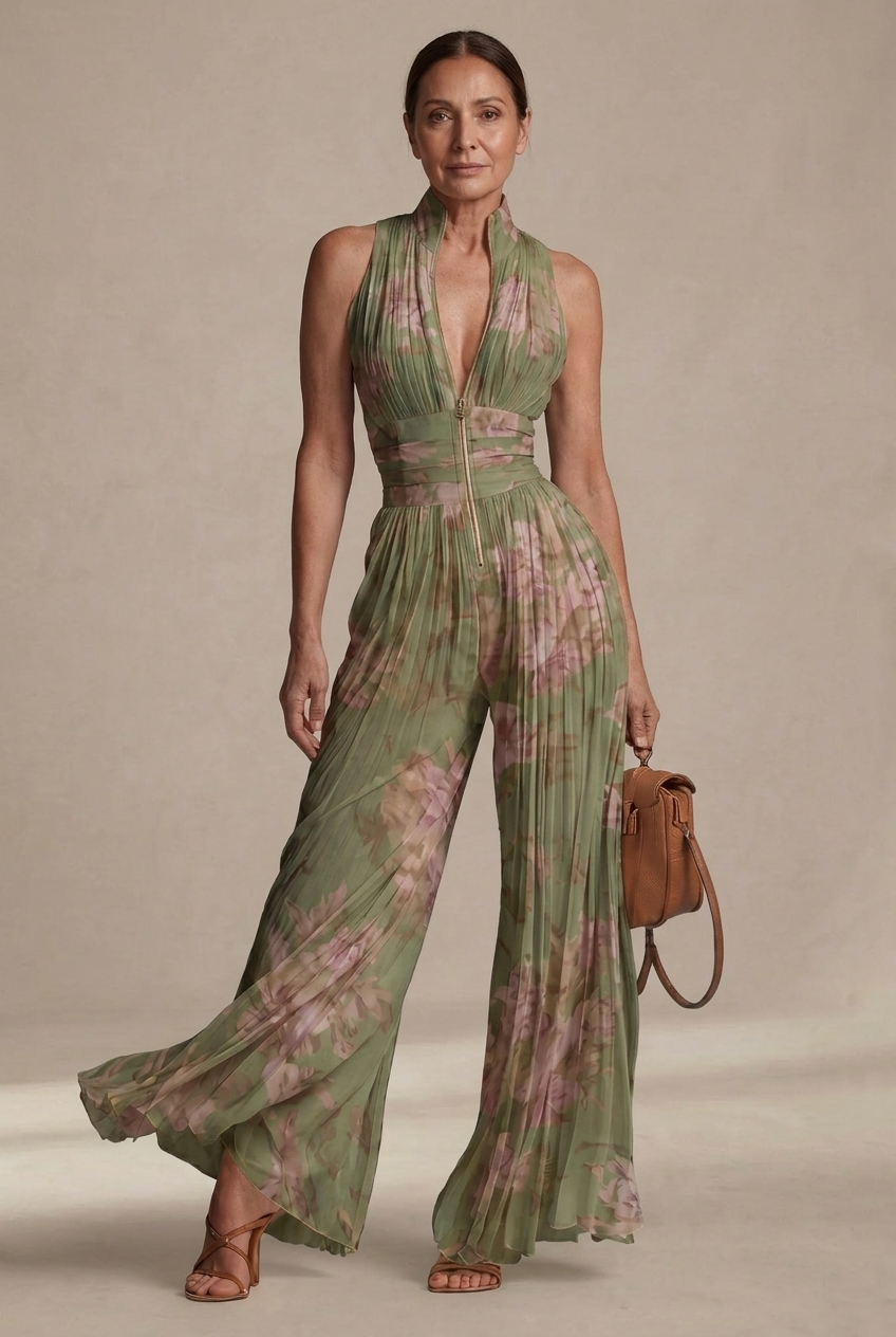 Quirine | Geplooide Jumpsuit met Bloemenprint