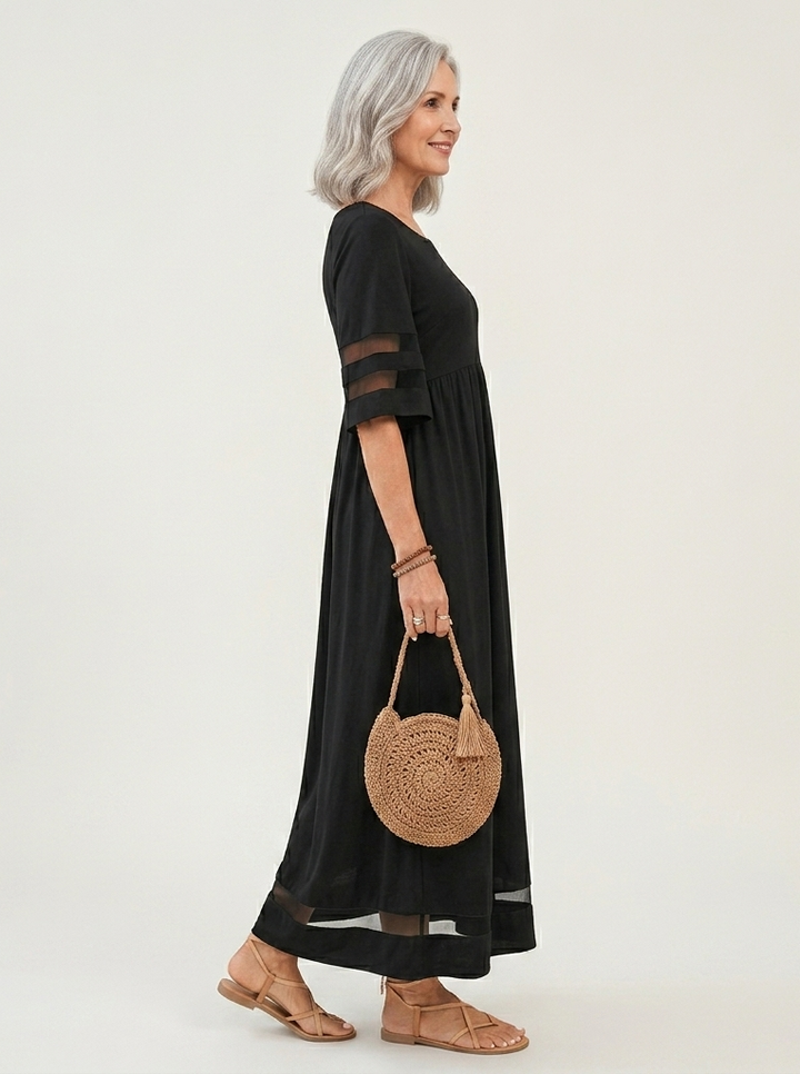Anke | Soepelvallende Midi-jurk met Mesh-detail