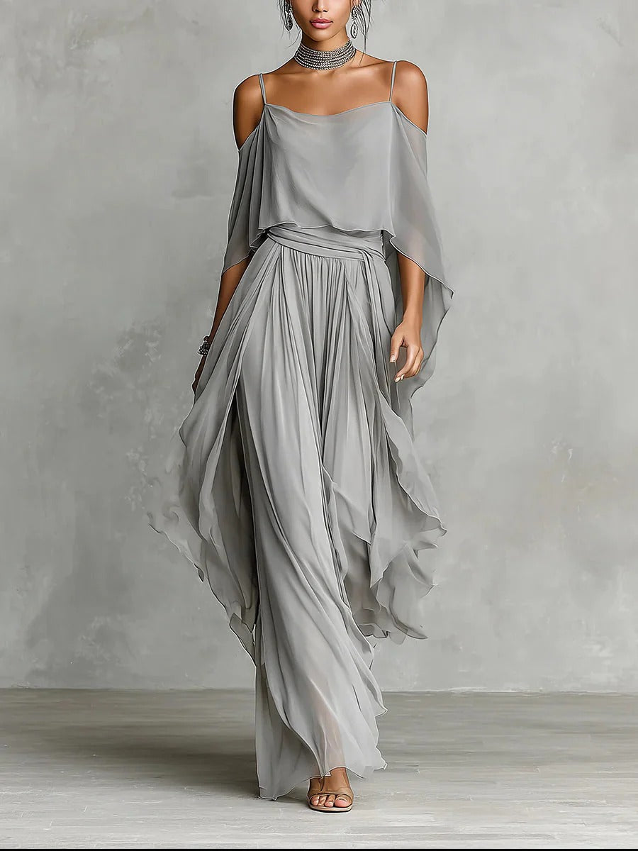 Roelie | Chiffon Tweedelige Set met Open Schouders