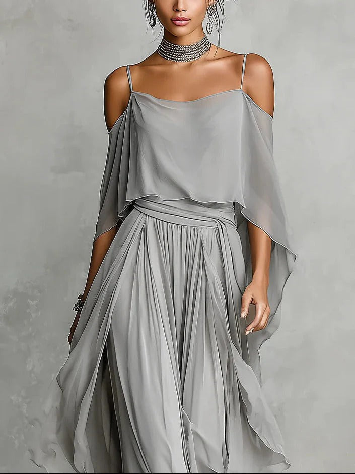 Dieuwke | Gedrapeerde Chiffon Tweedelige Set
