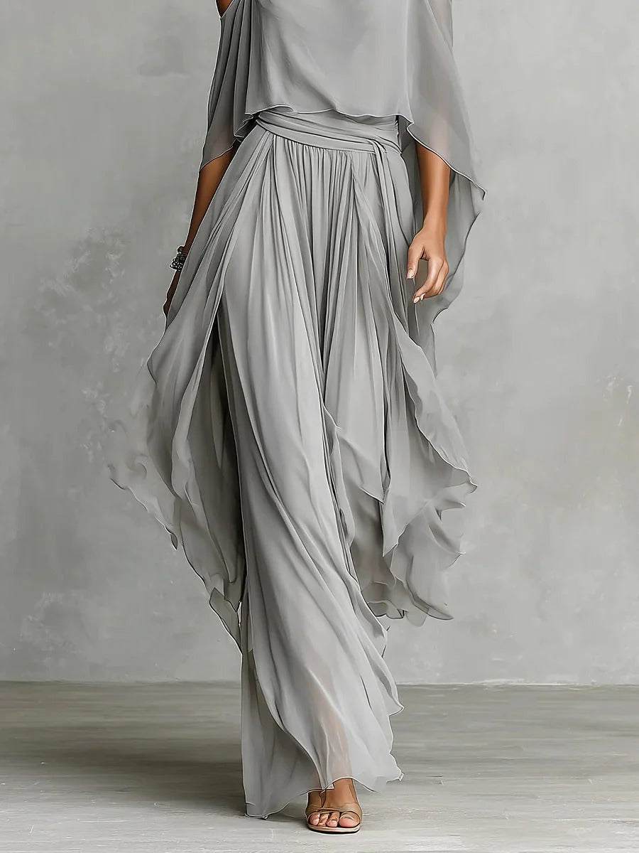 Dieuwke | Gedrapeerde Chiffon Tweedelige Set