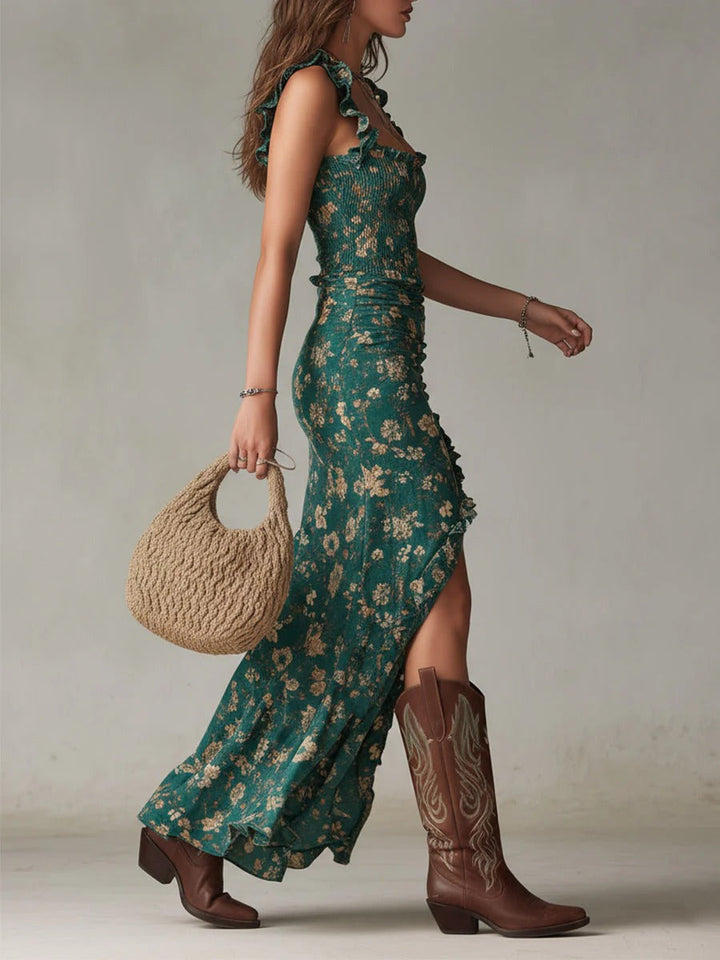 Frouke | Bohemian Bloemen Maxi-jurk met Split