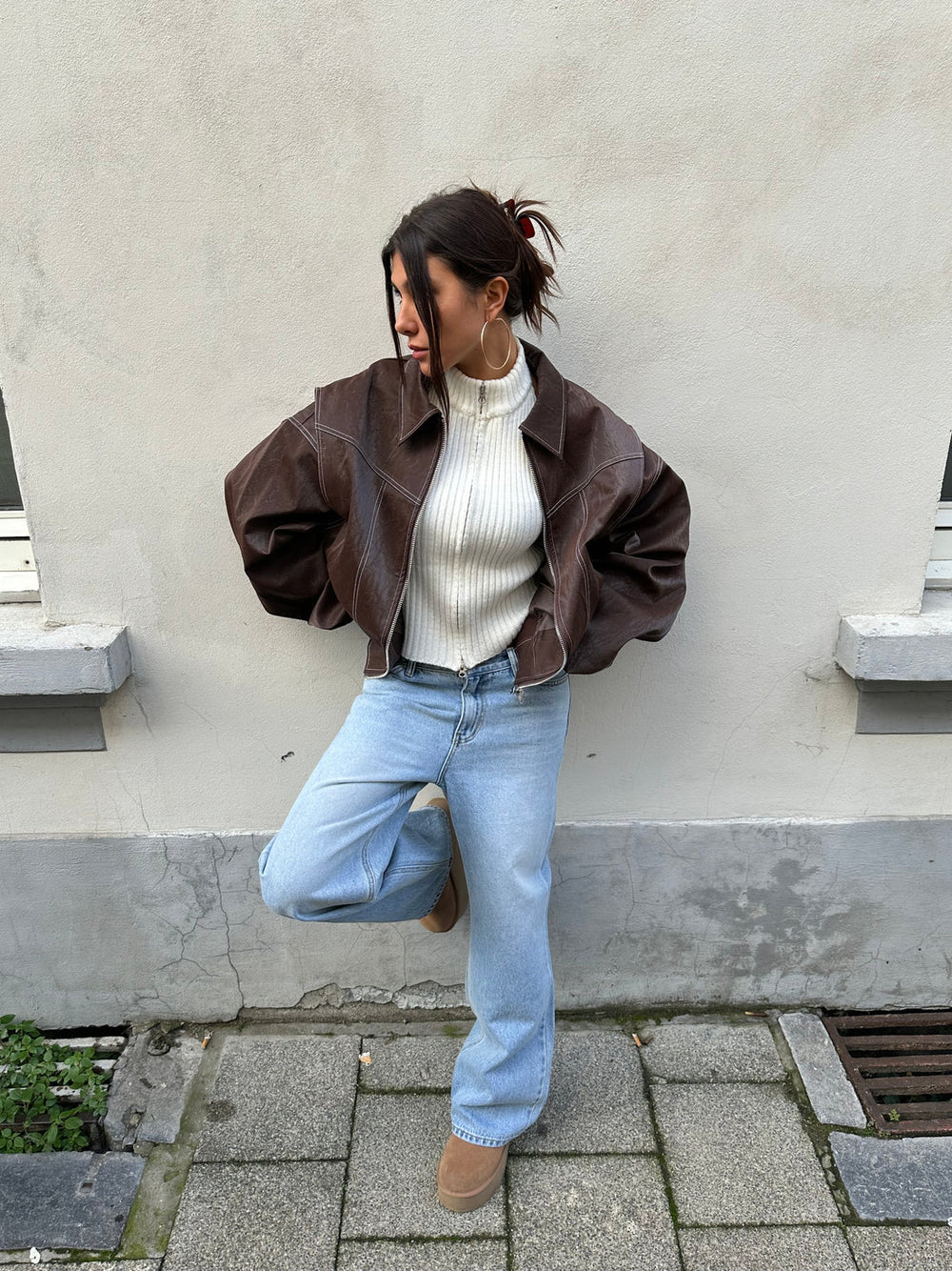 Veerle | Oversized Imitatieleren Bomberjas