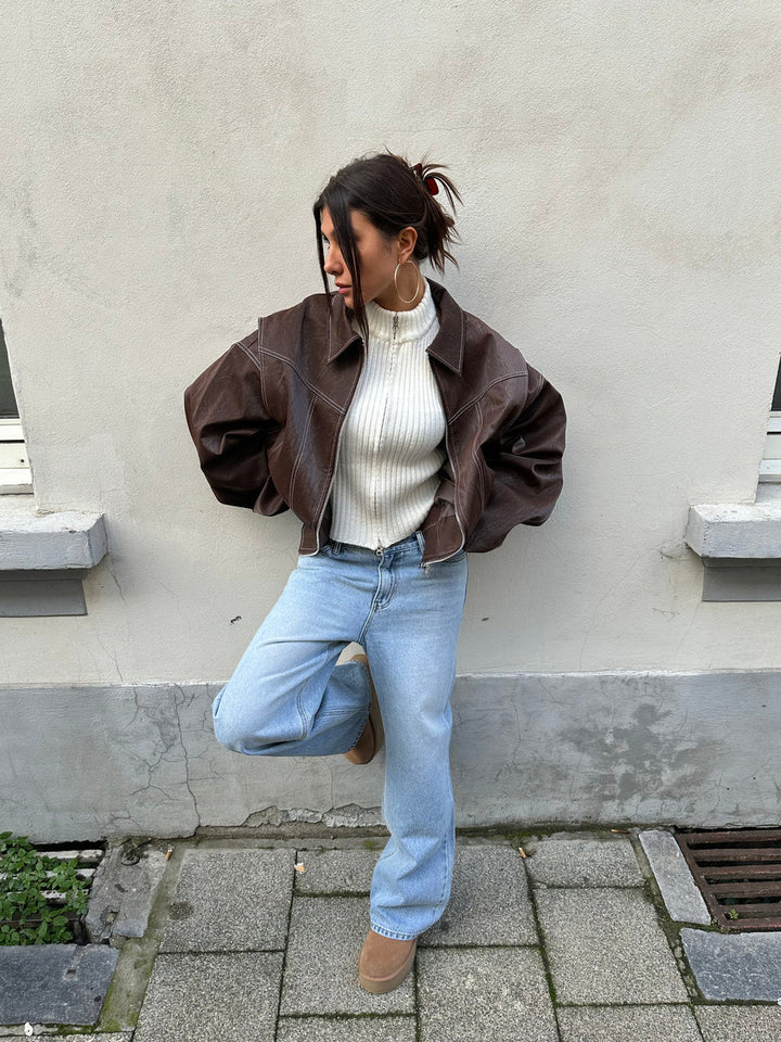 Veerle | Oversized Imitatieleren Bomberjas