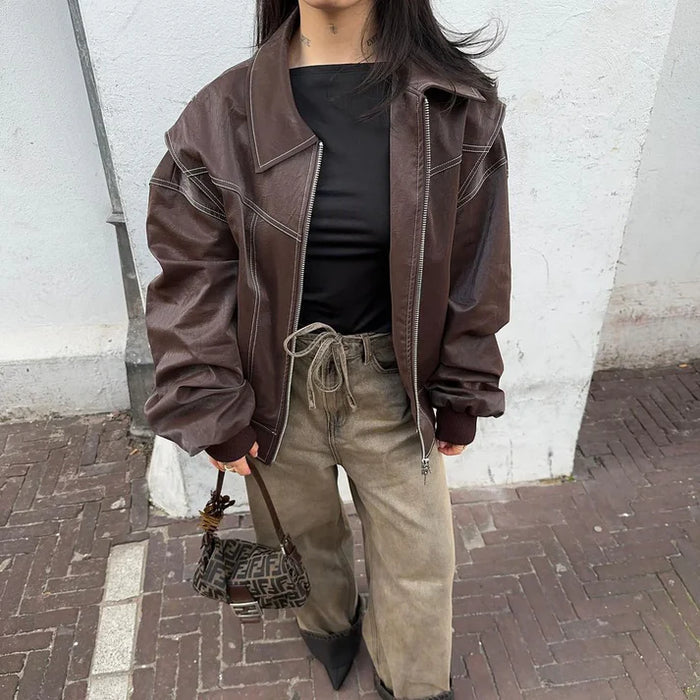 Veerle | Oversized Imitatieleren Bomberjas