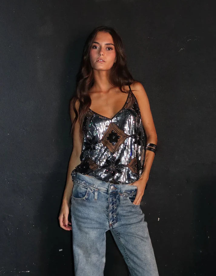 Marloes | Mesh Top met Pailletten