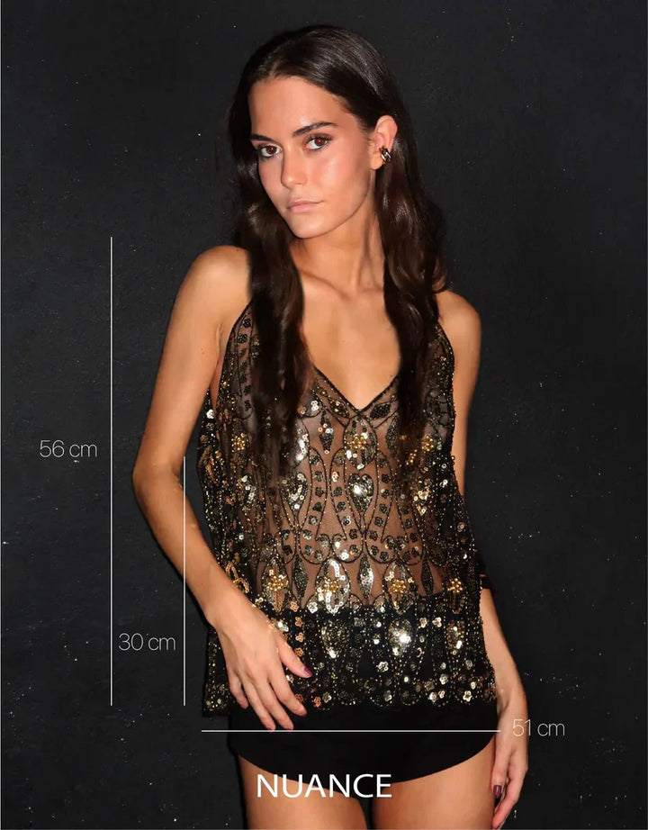 Marloes | Mesh Top met Pailletten
