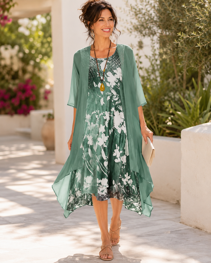 Sanne | Dubbellaagse Bloemen Midi-jurk