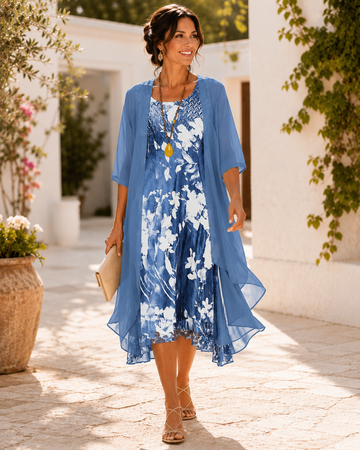 Sanne | Dubbellaagse Bloemen Midi-jurk