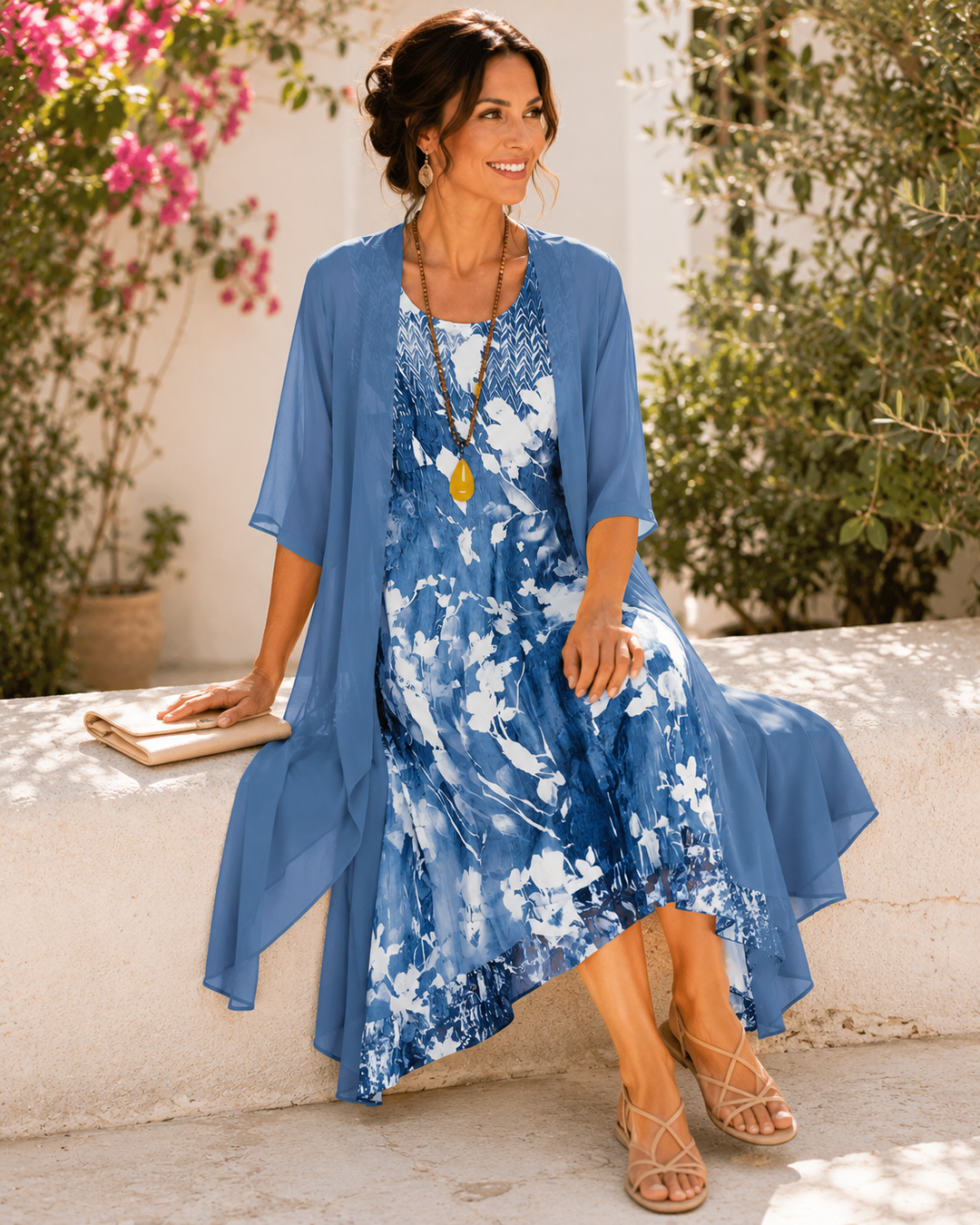 Sanne | Dubbellaagse Bloemen Midi-jurk