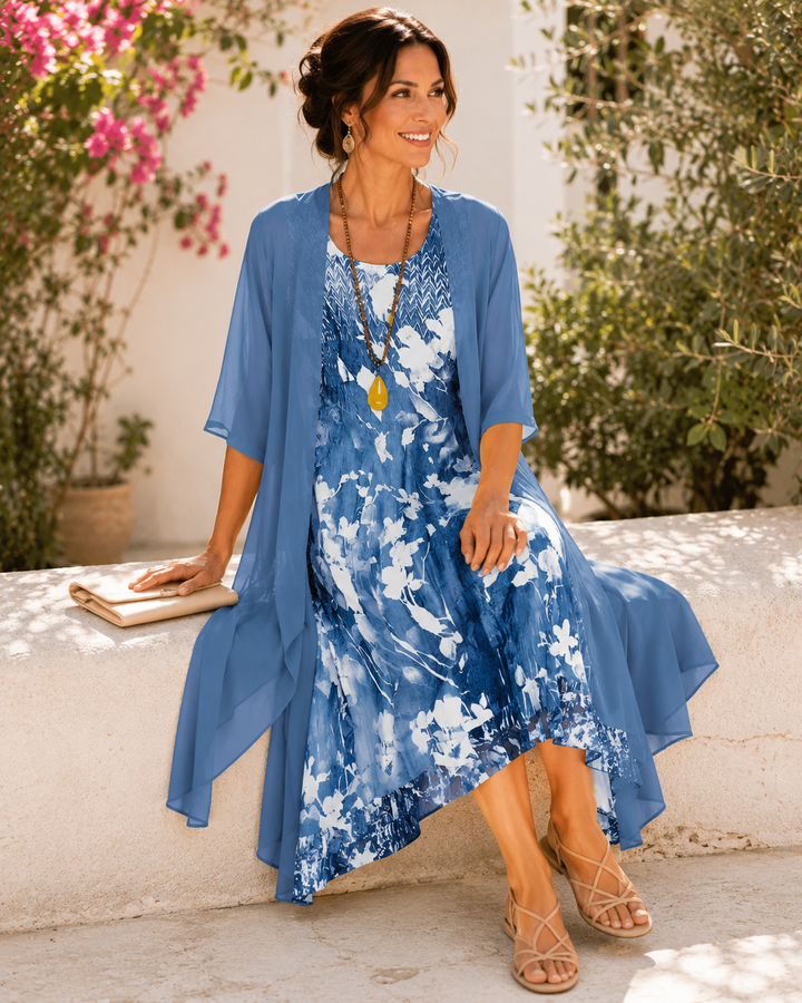 Sanne | Dubbellaagse Bloemen Midi-jurk
