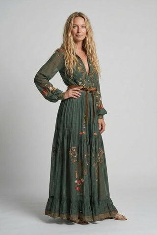 Dakota | Embroidered V Neck Maxi