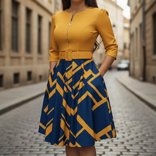 Sienna | Women's Flared Dress with Front Zip and Belt